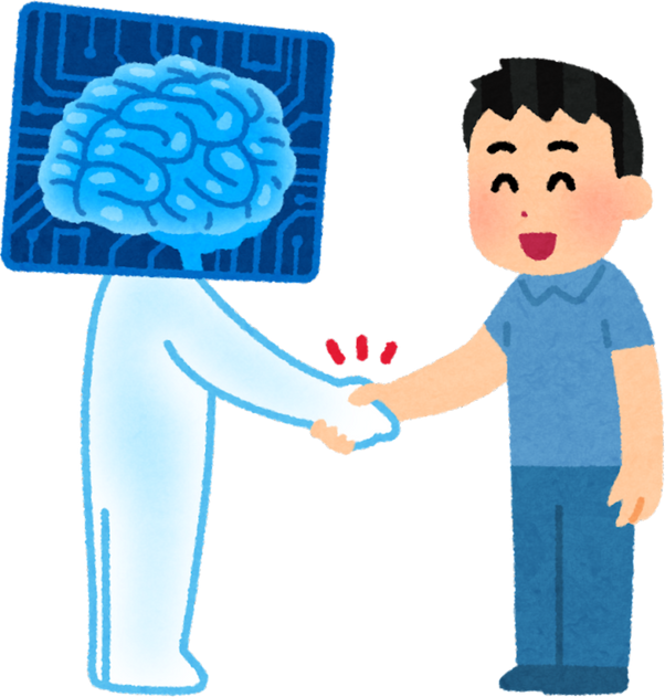 Illustration of a Human and Artificial Intelligence Shaking Hands